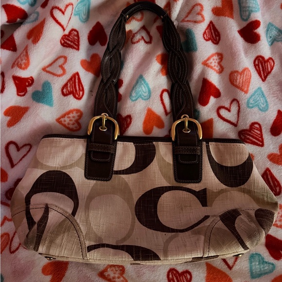 Vintage Coach soho brown optic monogram shoulder bag